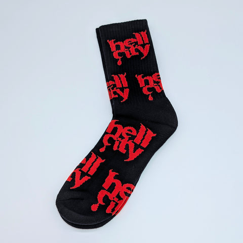 Hell City Logo Socks! Black with Red Logo